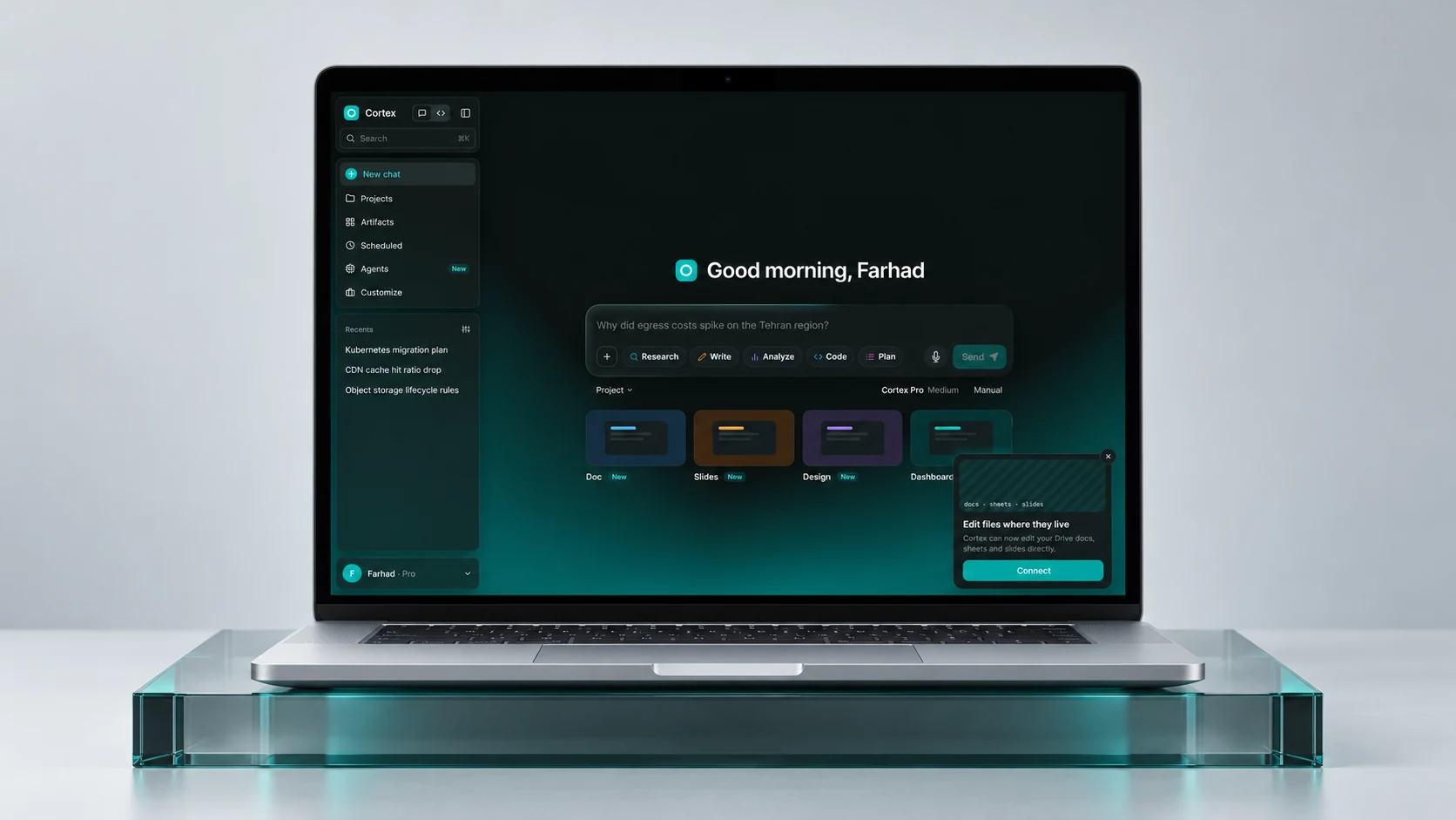 AI work needs somewhere to continue. — AI-generated device mockup