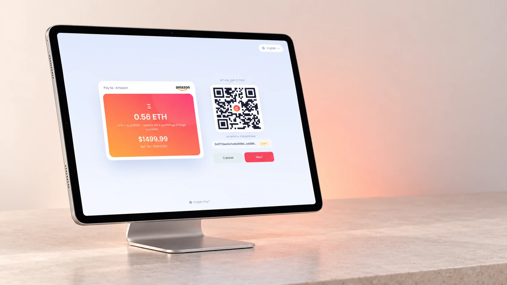 C Pay QR payment on an iPad Pro in a minimal setting