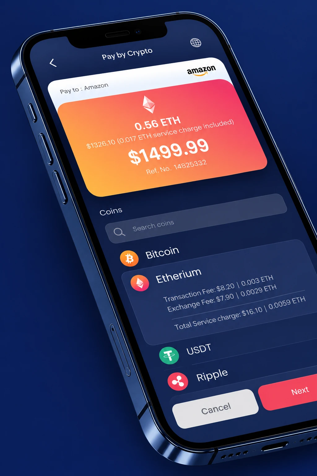 The C Pay mobile payment experience on an iPhone