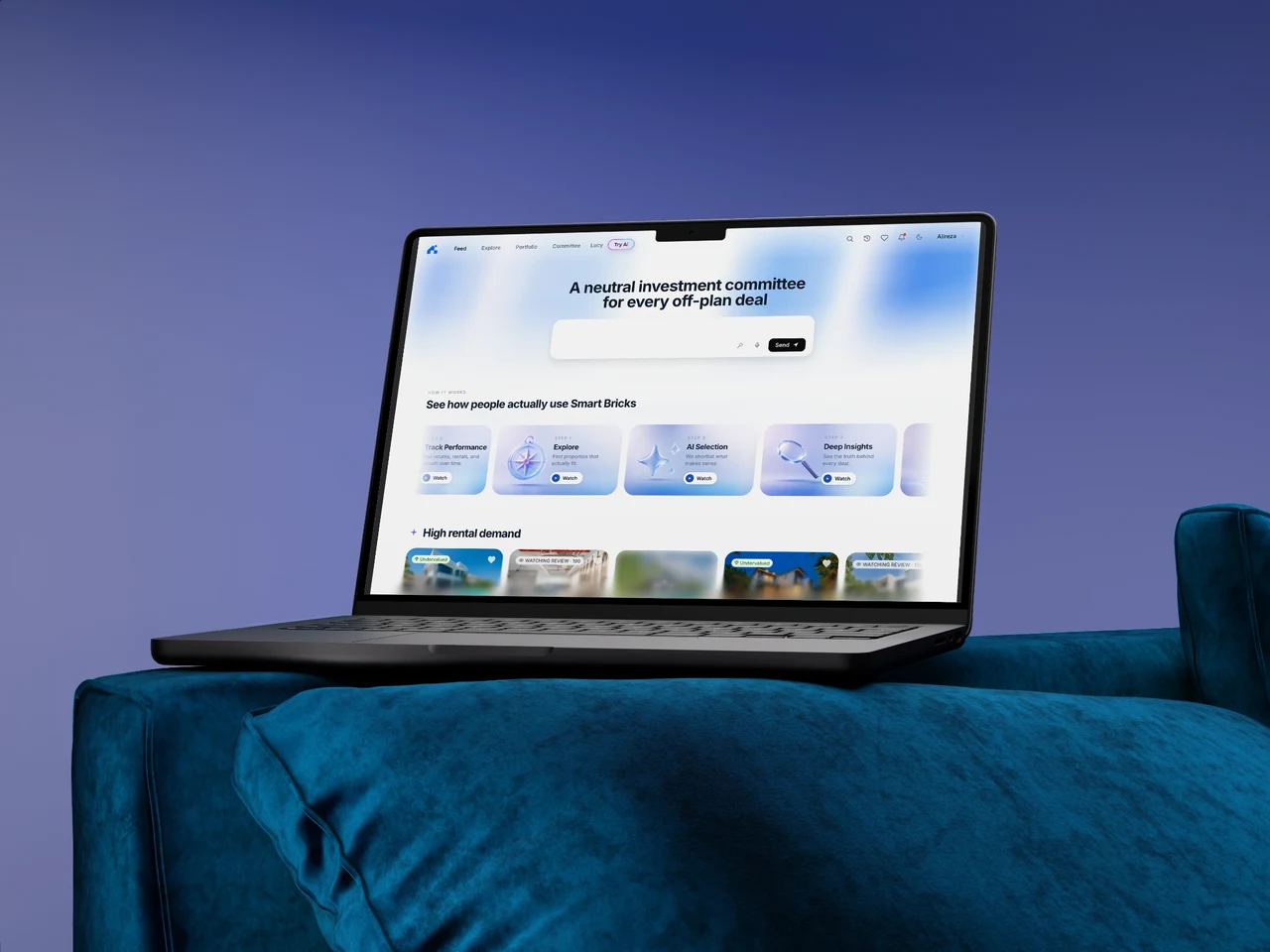 Smart Bricks AI investment experience on a laptop