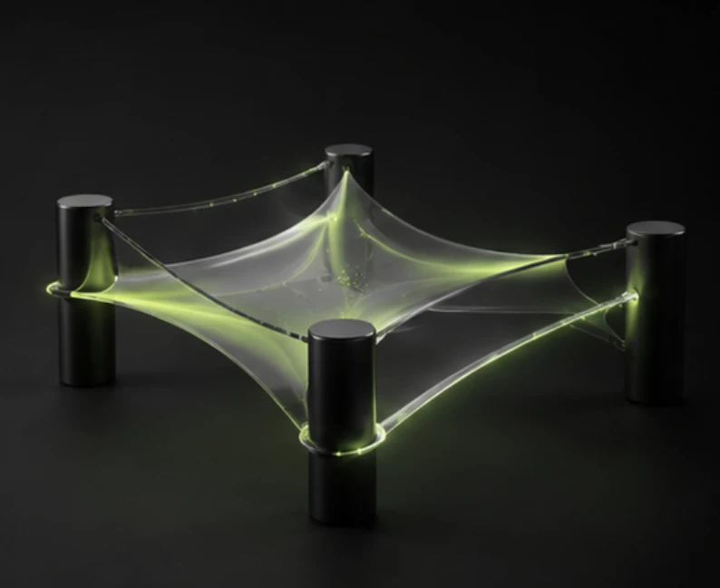 Luminous lime connections representing energy across the system
