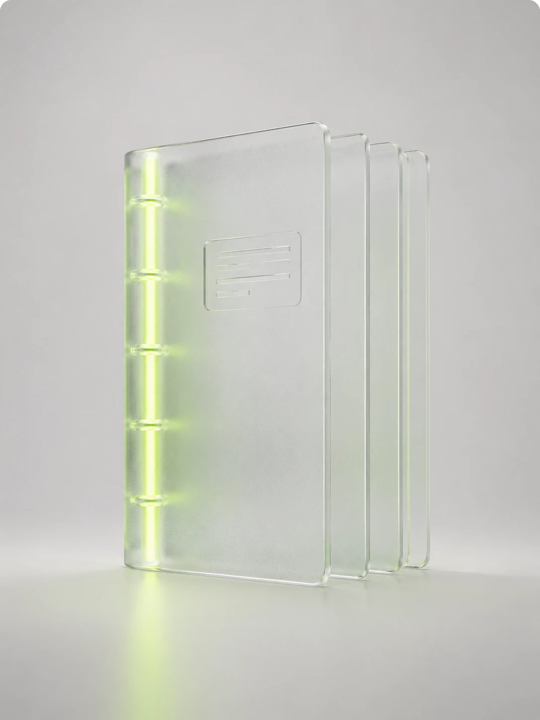 A transparent accounting book with a lime spine